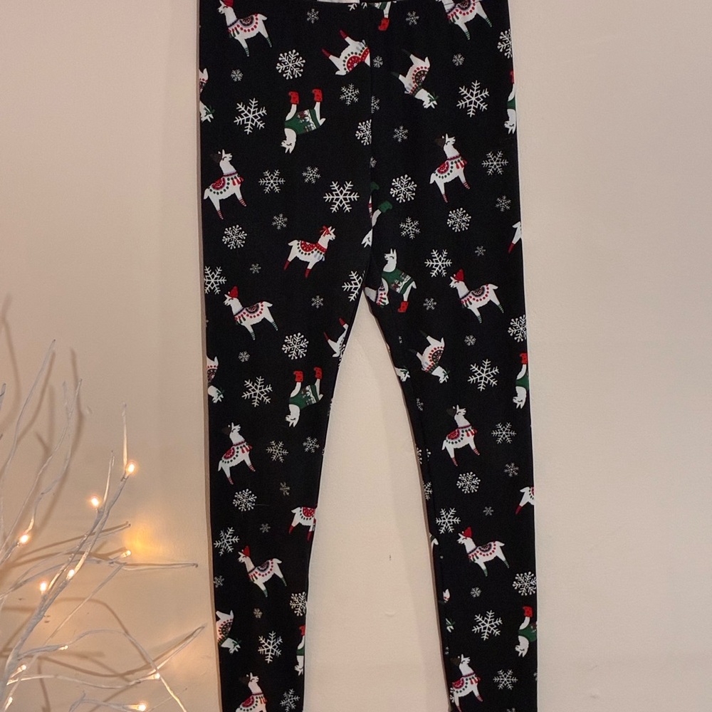 SO Llama Christmas Leggings Snowflake Holiday Print M
